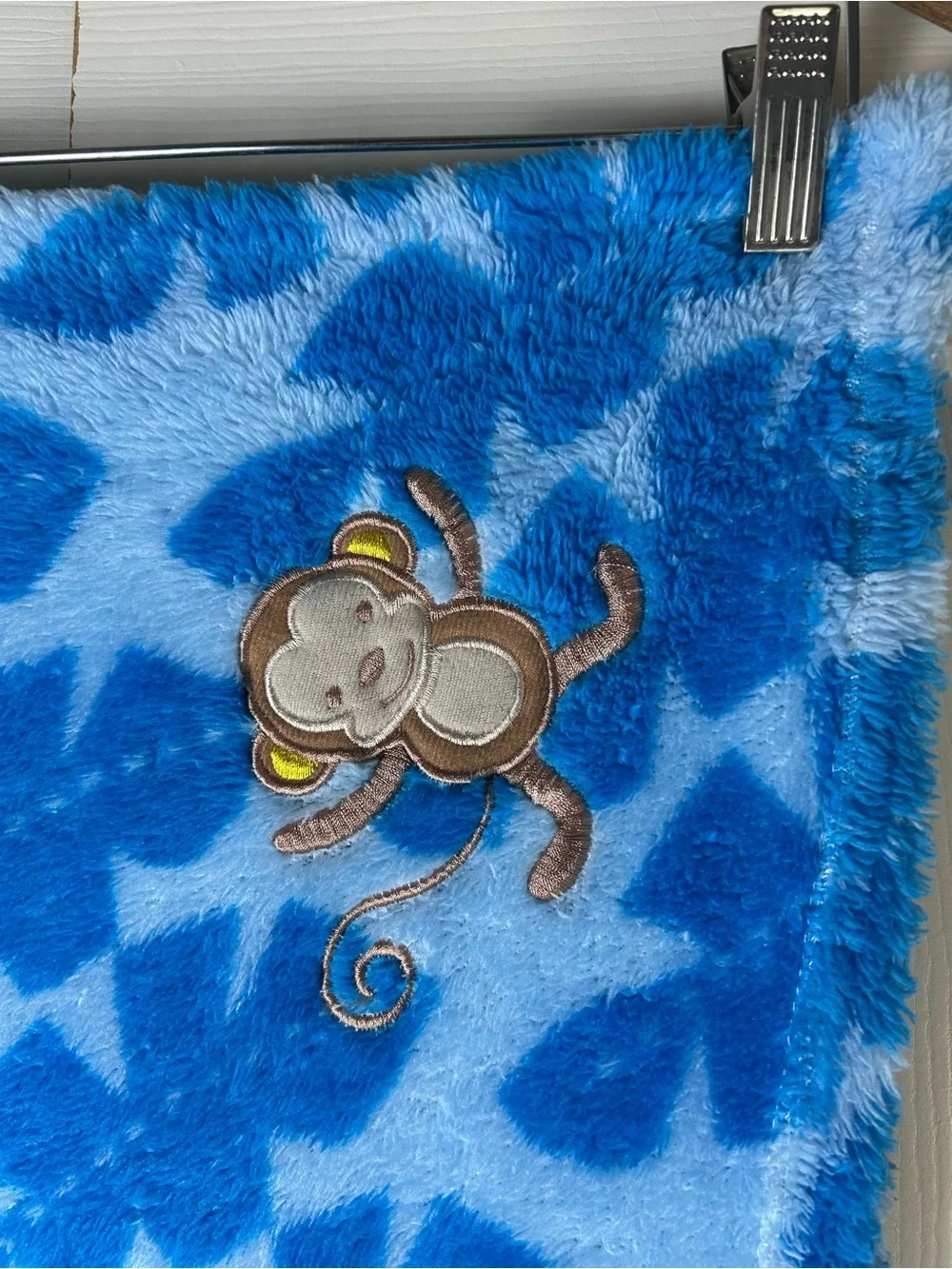 RN 67227 Blue Leaves Monkey Baby Blanket Tan Yellow Leaf Plush Security Lovey